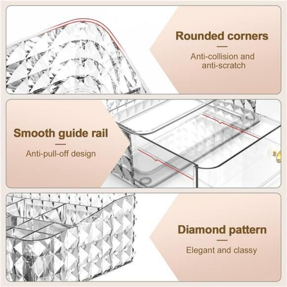Clear stackable makeup organizer with drawers tray vanity storage case - Picture 5 of 7
